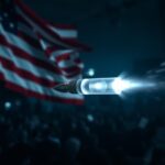 Flick International Blurred political rally backdrop with a glowing bullet speeding by