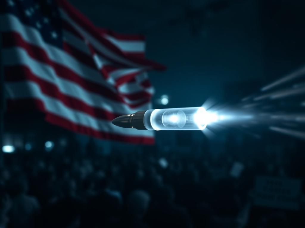 Flick International Blurred political rally backdrop with a glowing bullet speeding by