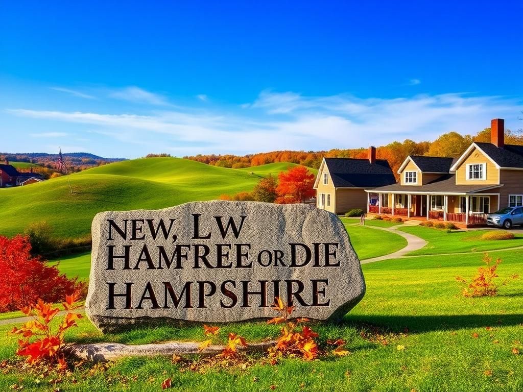 Flick International Serene New Hampshire landscape with autumn foliage and granite stone