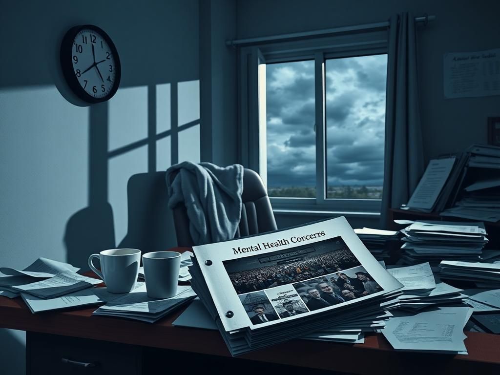 Flick International A cluttered office space representing John Fetterman's struggles with mental health.