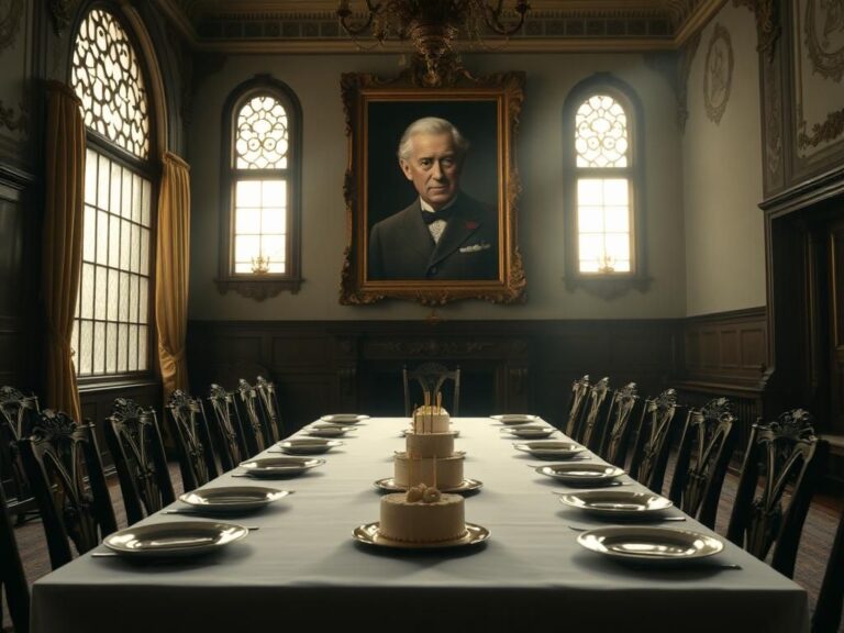 Flick International Somber atmosphere in a grand, empty room at Windsor Castle adorned with royal decor.