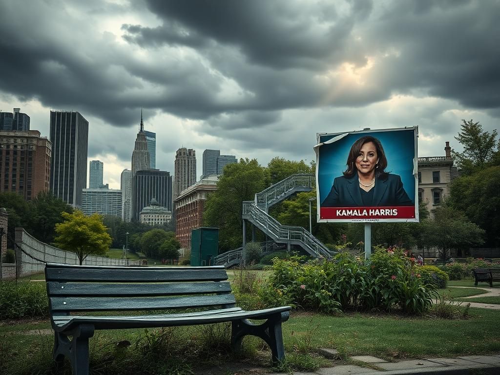 Flick International Stark contrast between a chaotic cityscape and a tidy garden representing hope and change
