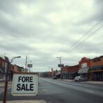Flick International Desolate commercial area in a St. Louis suburb with a weathered 'For Sale' sign