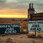Flick International A desolate landscape depicting the decline of American manufacturing with an abandoned factory and overgrown grass