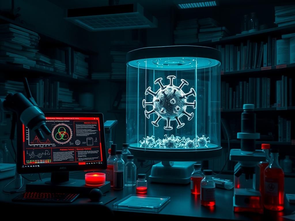Flick International Dimly lit laboratory showcasing scientific equipment related to gain-of-function research