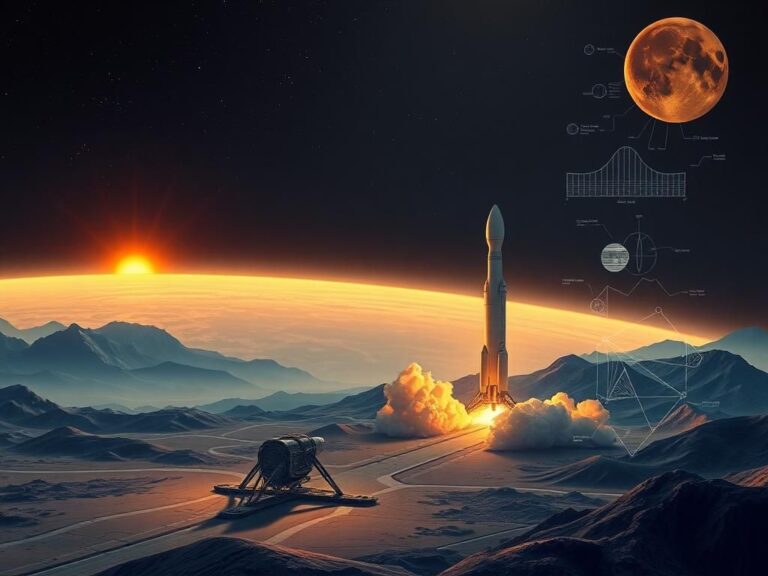 Flick International Dramatic view of a futuristic landscape with spacecraft designs representing NASA and private companies