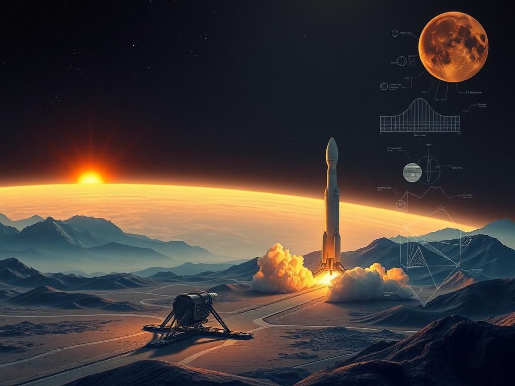 Flick International Dramatic view of a futuristic landscape with spacecraft designs representing NASA and private companies