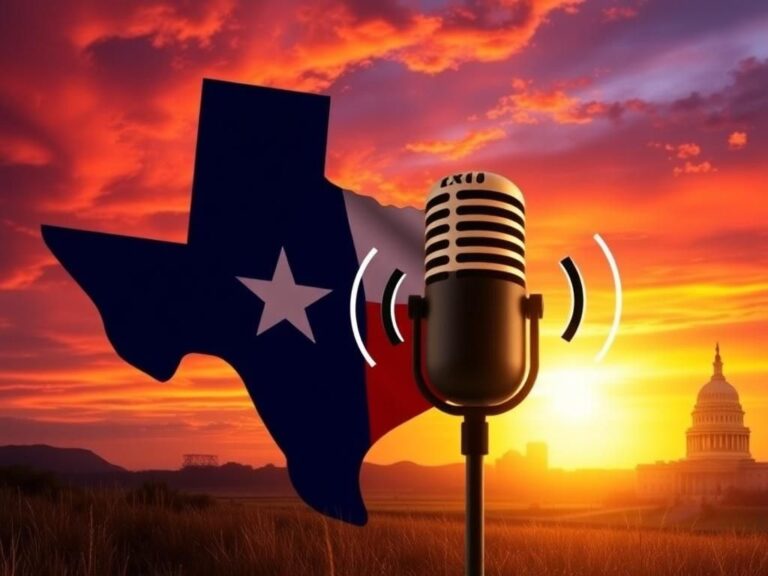 Flick International Abstract representation of the Texas state flag with a vibrant sunset background