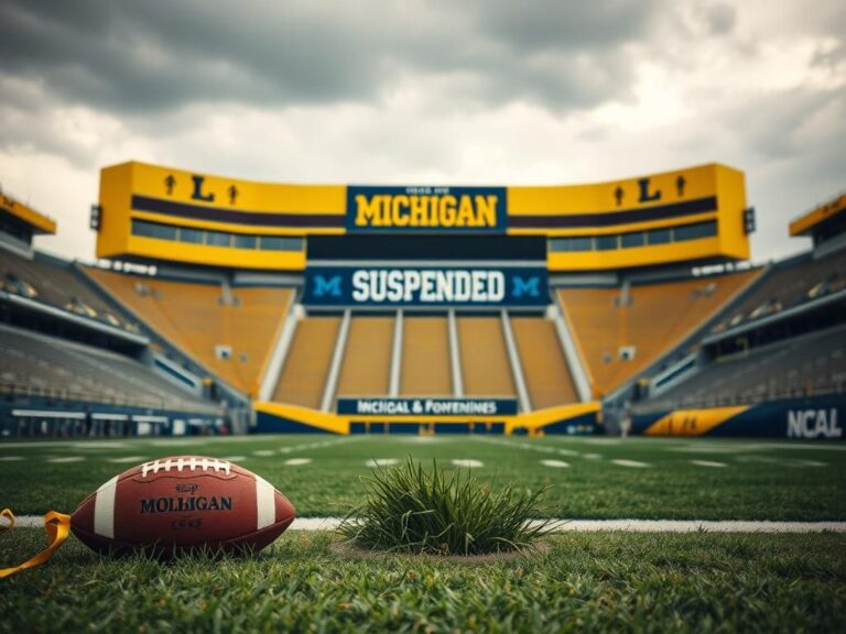 Flick International Empty college football stadium under a cloudy sky with a scoreboard indicating 'Suspended'