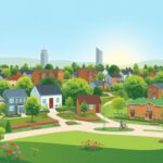 Flick International A modern urban landscape featuring diverse affordable housing and green spaces