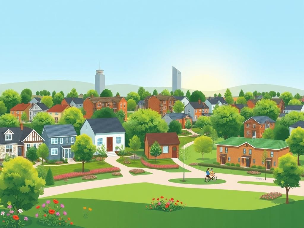 Flick International A modern urban landscape featuring diverse affordable housing and green spaces