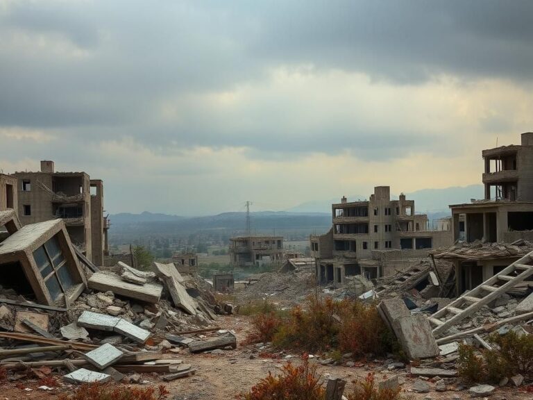 Flick International Desolate landscape of Gaza showing devastated buildings and rubble after military strikes