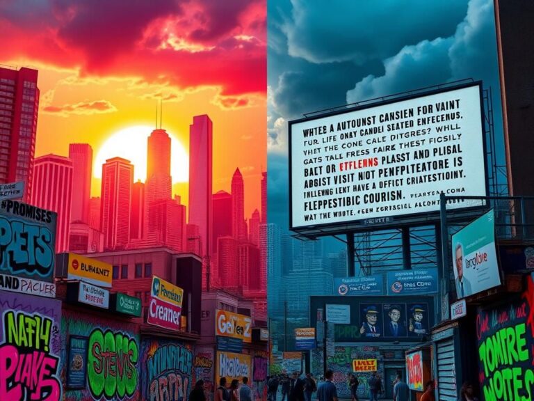 Flick International Vibrant cityscape showcasing street art and political graffiti reflecting Gen Z activism