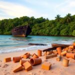 Flick International Wreckage of Danish slave ships Fridericus Quartus and Christianus Quintus partially submerged in turquoise waters