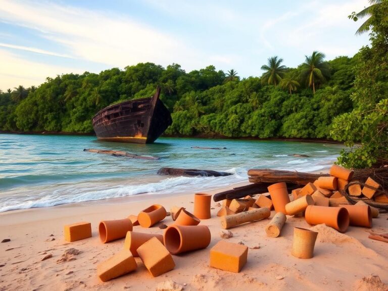 Flick International Wreckage of Danish slave ships Fridericus Quartus and Christianus Quintus partially submerged in turquoise waters
