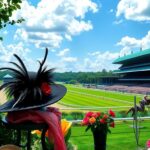 Flick International Vibrant scene at the Kentucky Derby featuring extravagant hats and a lush landscape