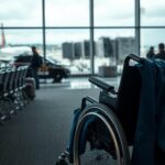 Flick International Abandoned wheelchair at airport boarding gate highlighting accessibility issues