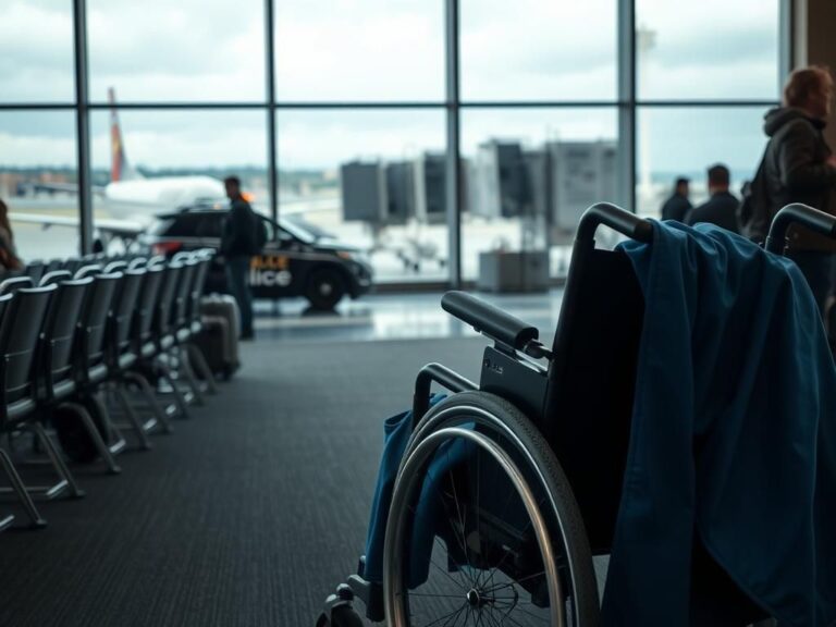 Flick International Abandoned wheelchair at airport boarding gate highlighting accessibility issues