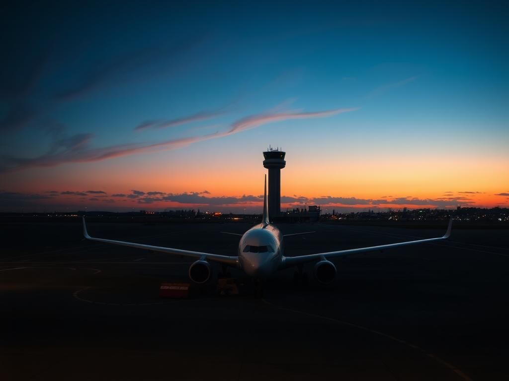 Flick International Abandoned airline aircraft surrounded by caution tape on an airport tarmac at twilight