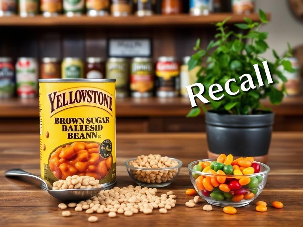 Flick International Rustic kitchen with open can of Yellowstone Brown Sugar Molasses Baked Beans and scattered dry soybeans