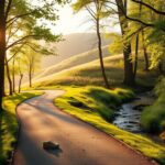 Flick International Serene landscape depicting a winding path through a forest symbolizing Montel Williams' journey with MS and chronic pain.