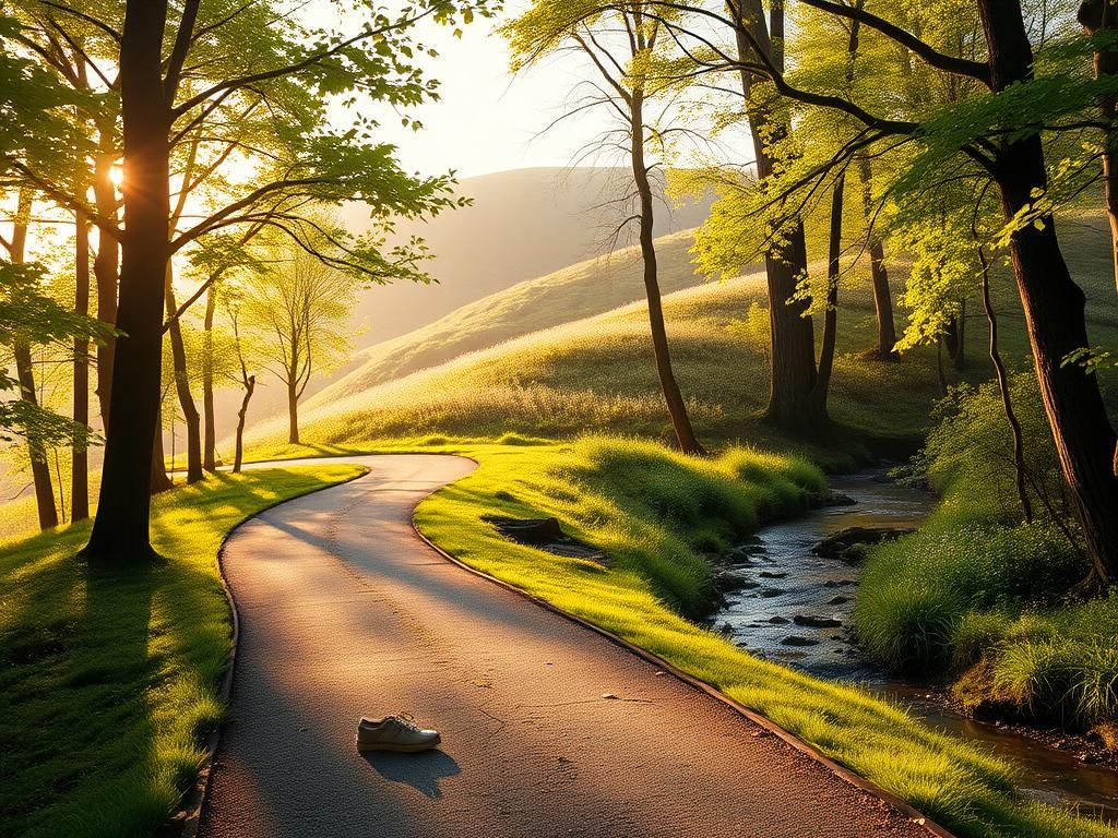 Flick International Serene landscape depicting a winding path through a forest symbolizing Montel Williams' journey with MS and chronic pain.