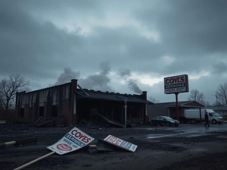 Flick International Charred remains of a burned-down business in Dolton, Illinois after a suspicious fire
