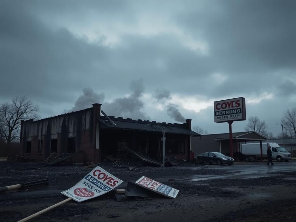 Flick International Charred remains of a burned-down business in Dolton, Illinois after a suspicious fire