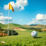 Flick International A vibrant golf course scene with a cartoonish golf ball showing exaggerated expressions.
