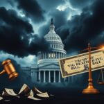 Flick International Abstract representation of the U.S. Capitol building with storm clouds symbolizing political tension