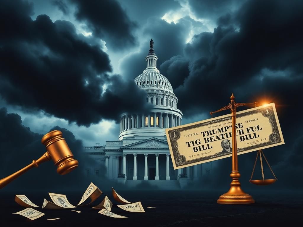 Flick International Abstract representation of the U.S. Capitol building with storm clouds symbolizing political tension