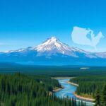 Flick International Majestic Canadian landscape featuring evergreen trees and a winding river under a clear blue sky