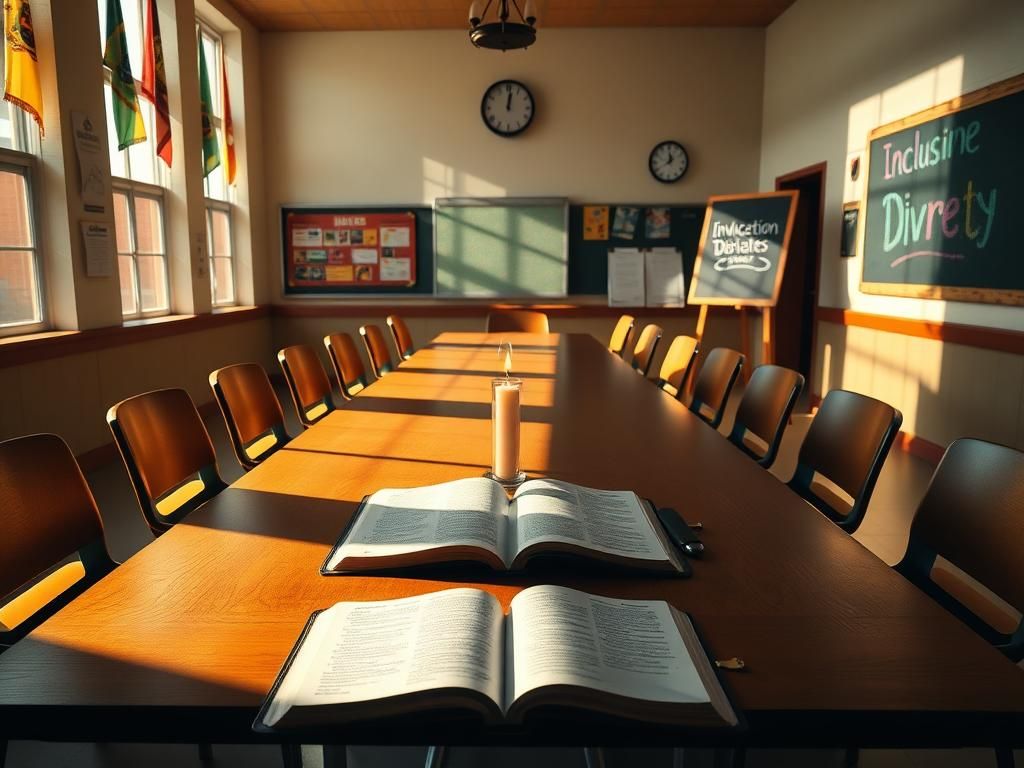 Flick International Classroom with open Bible and candle symbolizing prayer debate