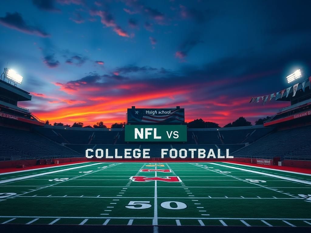 Flick International Dramatic twilight image of an empty football stadium with a digital scoreboard.