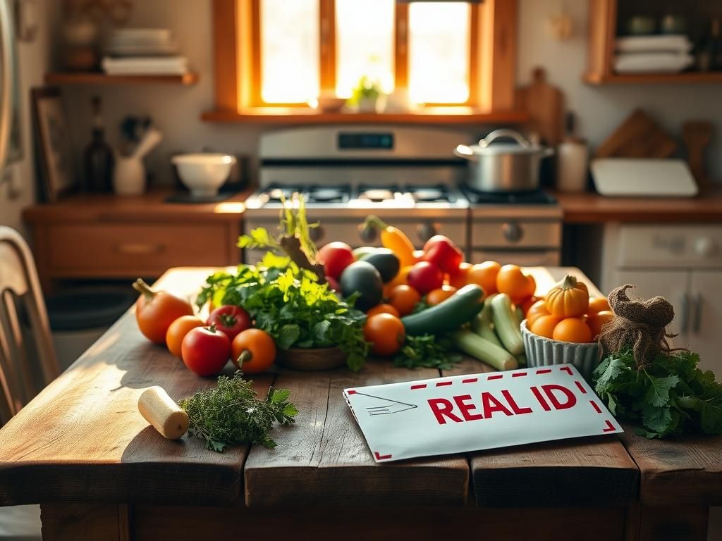 Flick International A serene, inviting kitchen scene with fresh vegetables and a REAL ID postal envelope