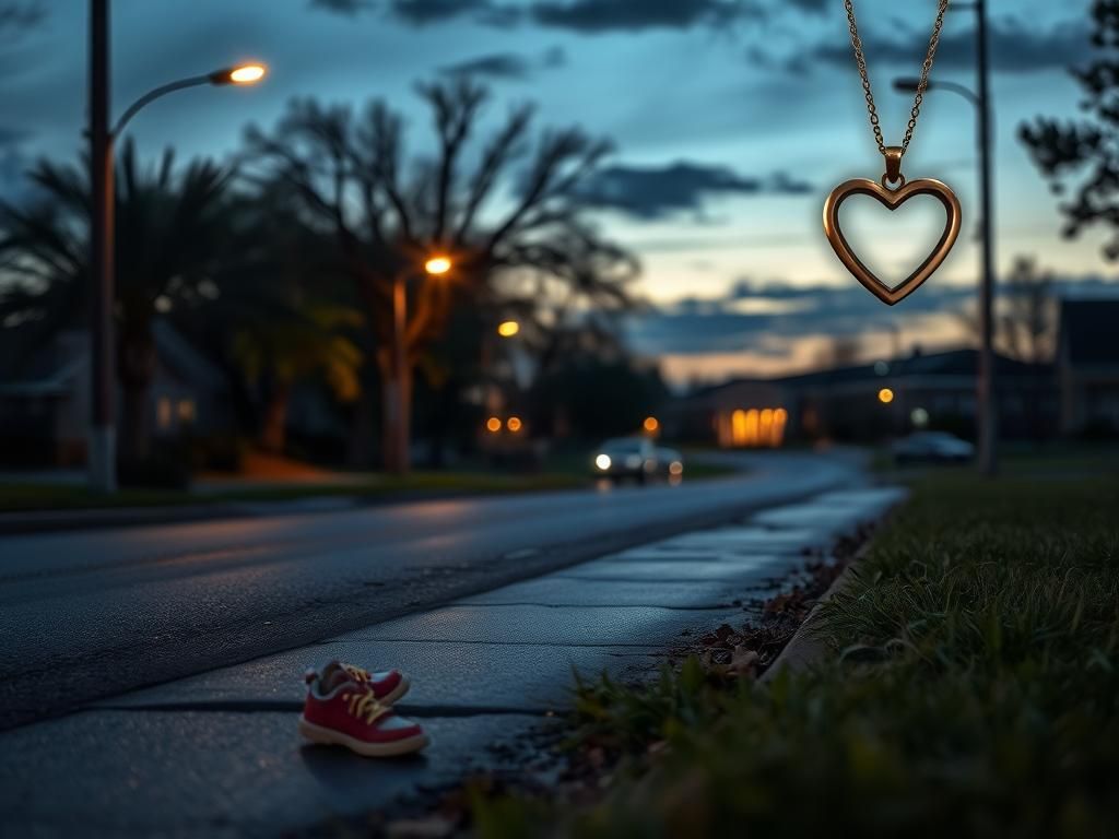 Flick International Abandoned colorful child's shoes on a solemn Texas street at dusk