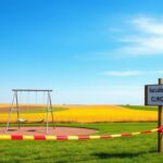 Flick International A serene North Dakota landscape with empty school playground swings symbolizes the impact of the measles outbreak on children.