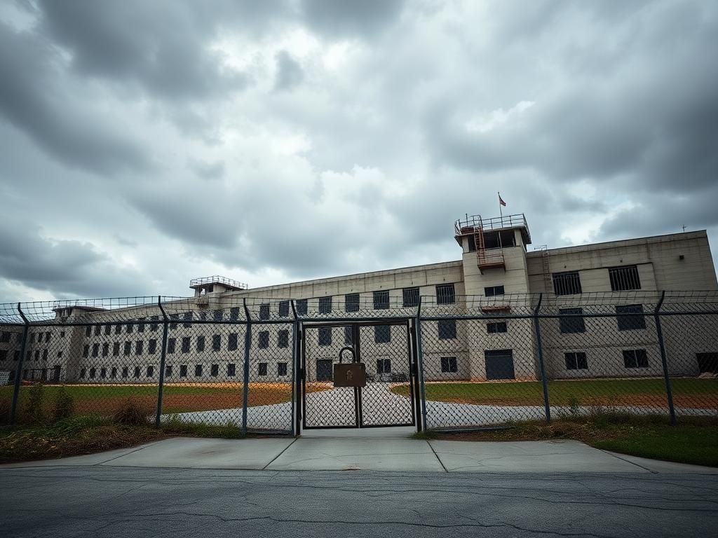 Flick International Exterior of a former prison under construction as an immigration detention center