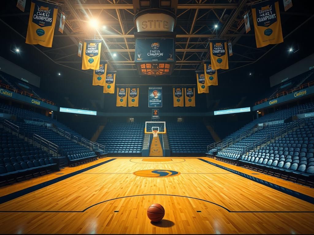 Flick International A dynamic basketball stadium showcasing contrasting fan experiences with vibrant celebrations on one side and empty seats on the other.