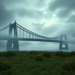Flick International Moody landscape of the Ambassador Bridge shrouded in fog symbolizing border tensions