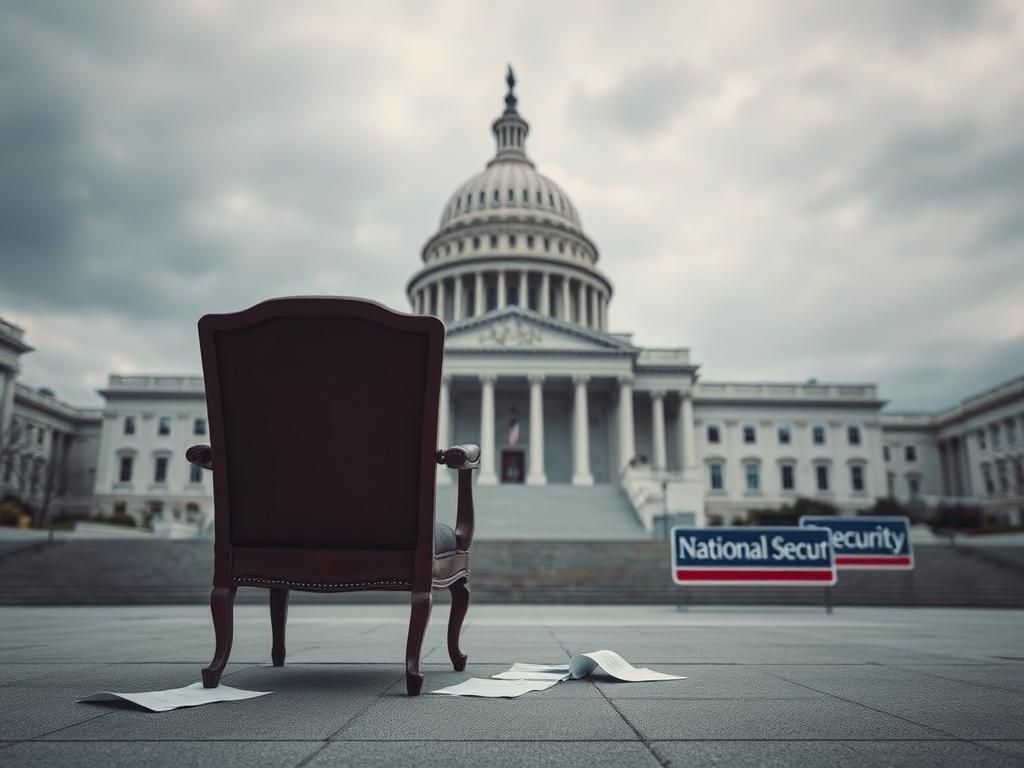 Flick International Empty Capitol building with an abandoned chair symbolizing political uncertainty