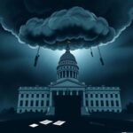 Flick International Dark storm clouds over Pennsylvania State Capitol representing political uncertainty