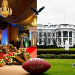 Flick International A split scene contrasting the Met Gala's opulence with the solemnity of the White House