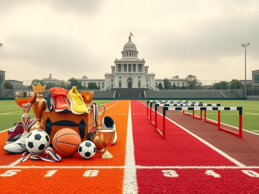 Flick International A divided sports field illustrating the debate on trans athletes in women's sports