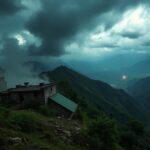 Flick International Dramatic mountainous landscape depicting the tense border between India and Pakistan with abandoned structures