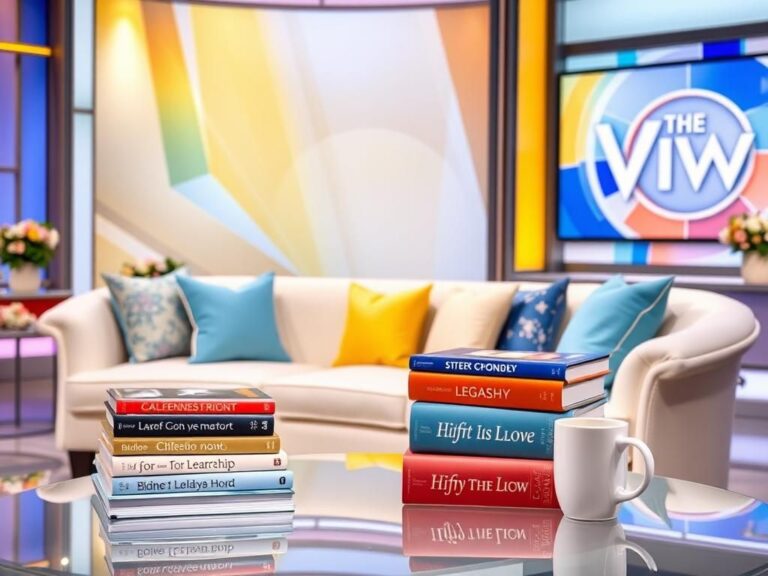 Flick International Cozy television studio set with elegant curved couch and vibrant backdrop