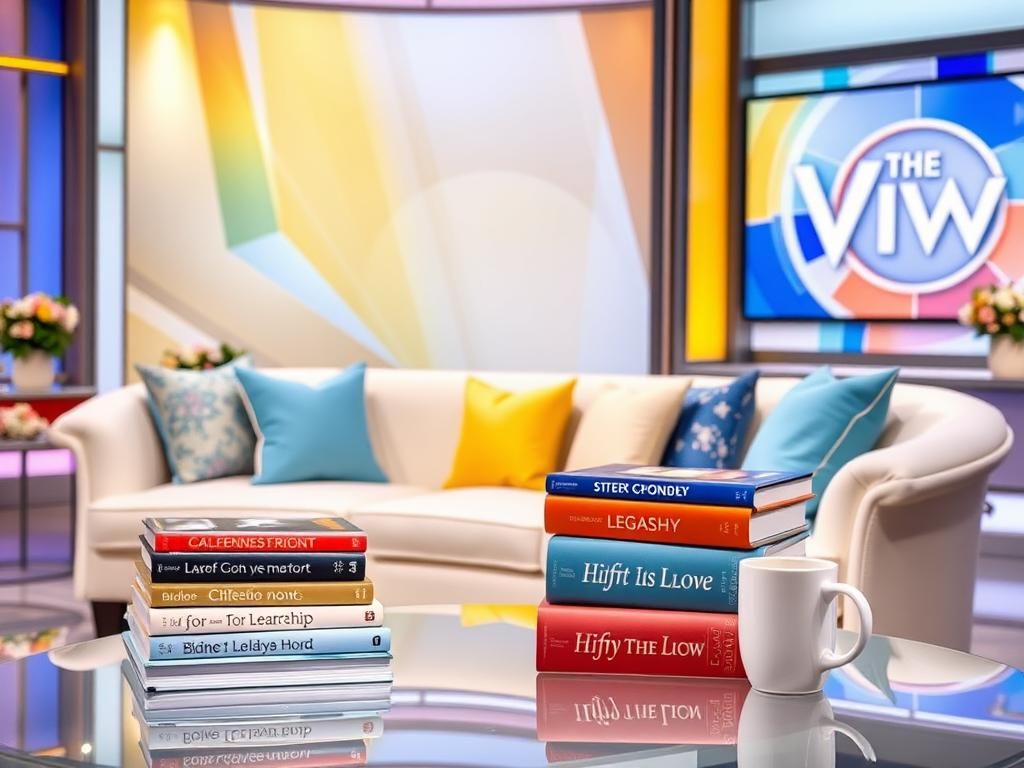 Flick International Cozy television studio set with elegant curved couch and vibrant backdrop