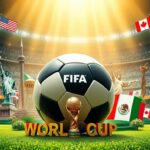 Flick International Large soccer ball at the center with iconic landmarks from the U.S., Canada, and Mexico in the background