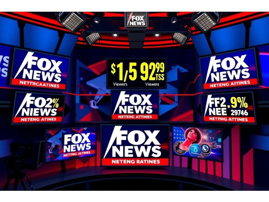 Flick International A dynamic newsroom with multiple screens showcasing Fox News Channel's ratings and political event graphics