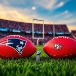 Flick International Footballs of Tom Brady and Patrick Mahomes on a vibrant football field